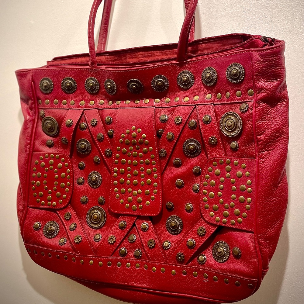 CHICOS ~ Red Hand Bag, Leather, all Brass Hardware with the original tag